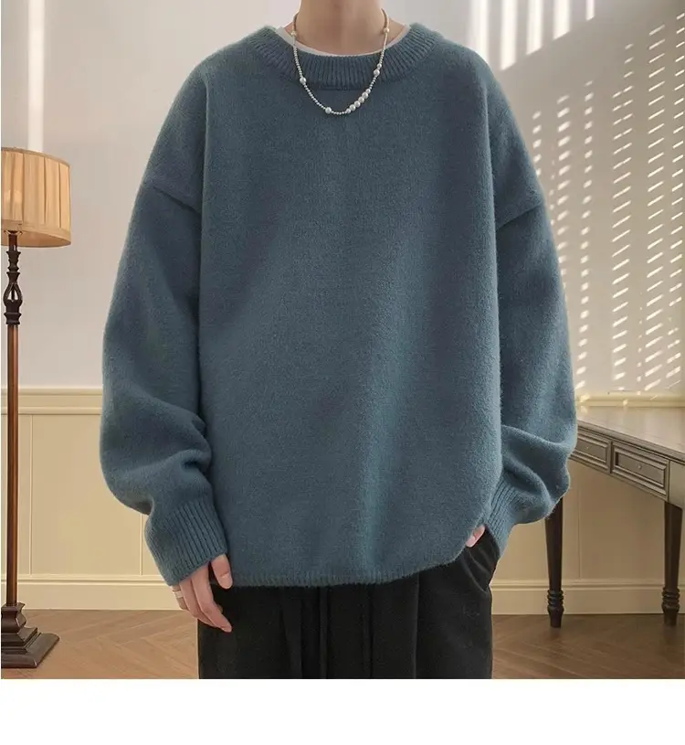 Men Red Loose Fit Crewneck Sweater with Headphones — feature 23