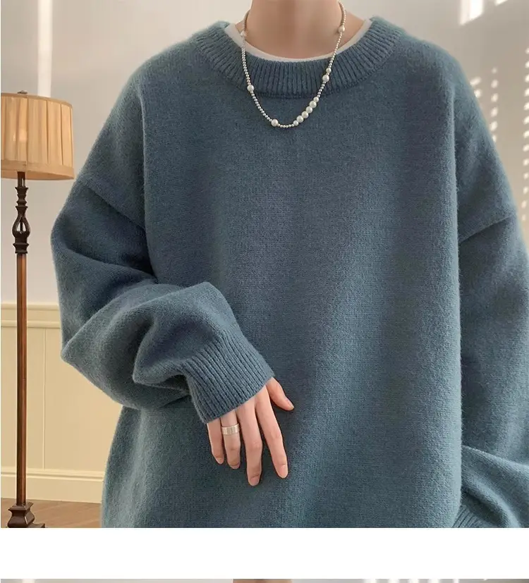 Men Red Loose Fit Crewneck Sweater with Headphones — feature 24
