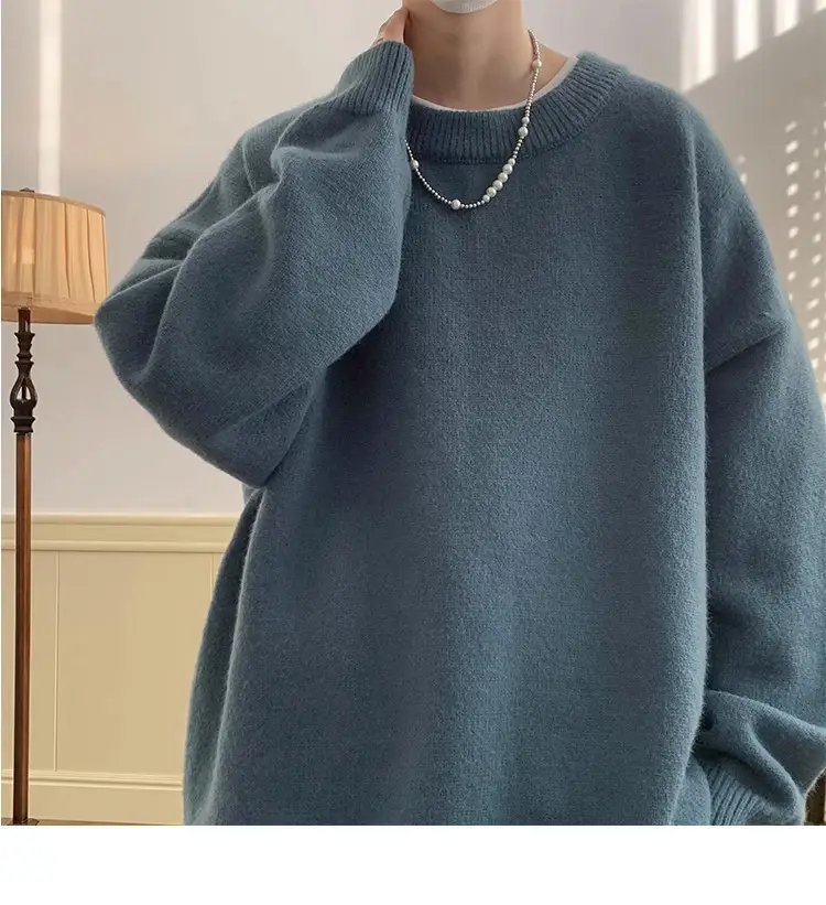 Men Red Loose Fit Crewneck Sweater with Headphones — feature 26