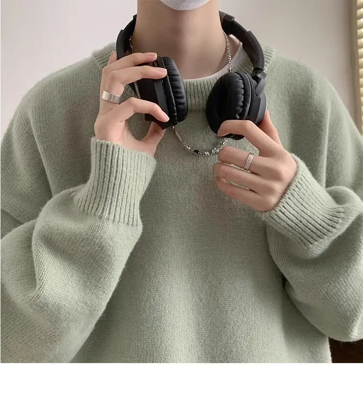 Men Red Loose Fit Crewneck Sweater with Headphones — feature 32