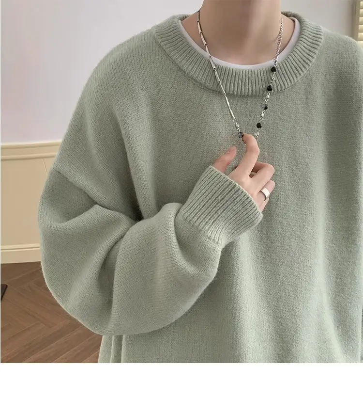 Men Red Loose Fit Crewneck Sweater with Headphones — feature 33