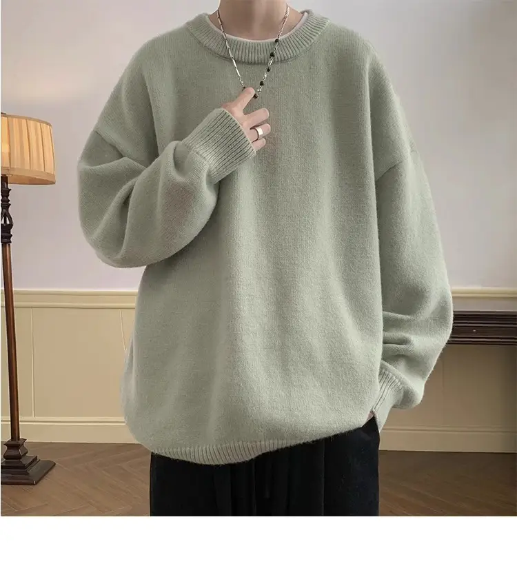 Men Red Loose Fit Crewneck Sweater with Headphones — feature 34
