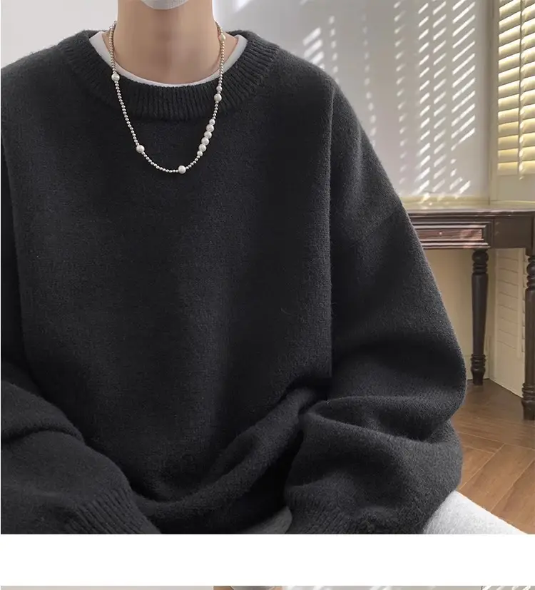 Men Red Loose Fit Crewneck Sweater with Headphones — feature 8