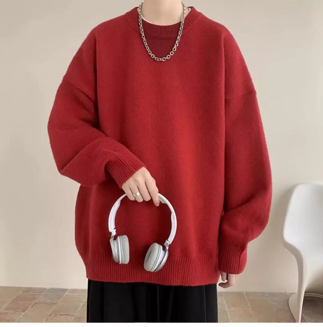 Men Red Loose Fit Crewneck Sweater with Headphones - Image 5