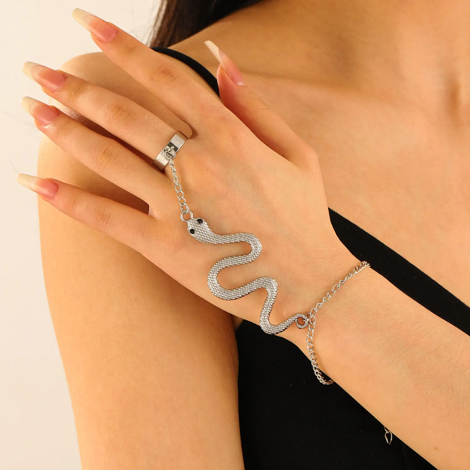 Golden Snake Spider Chain Ring Bracelet for Women