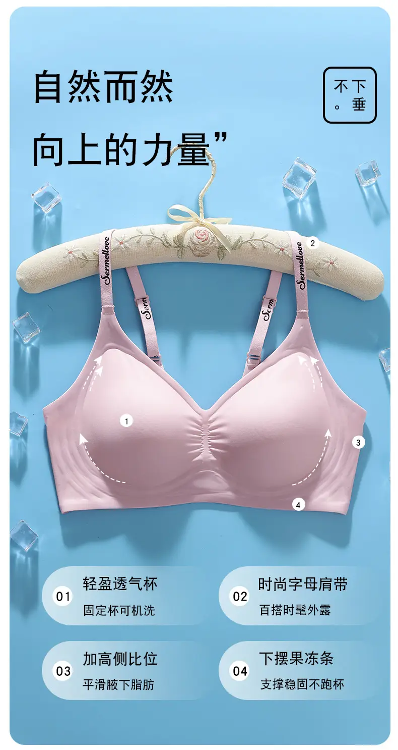 Seamless Naked Sense Underwear Women's Jelly Soft Support Auxilum Anti-adjustment Type Sagging Ultra-soft Thin Bra without Steel Ring — feature 3