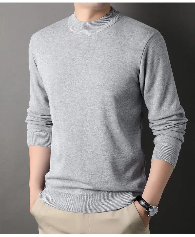 Men Grey Knitted Round Neck Sweater — feature 11