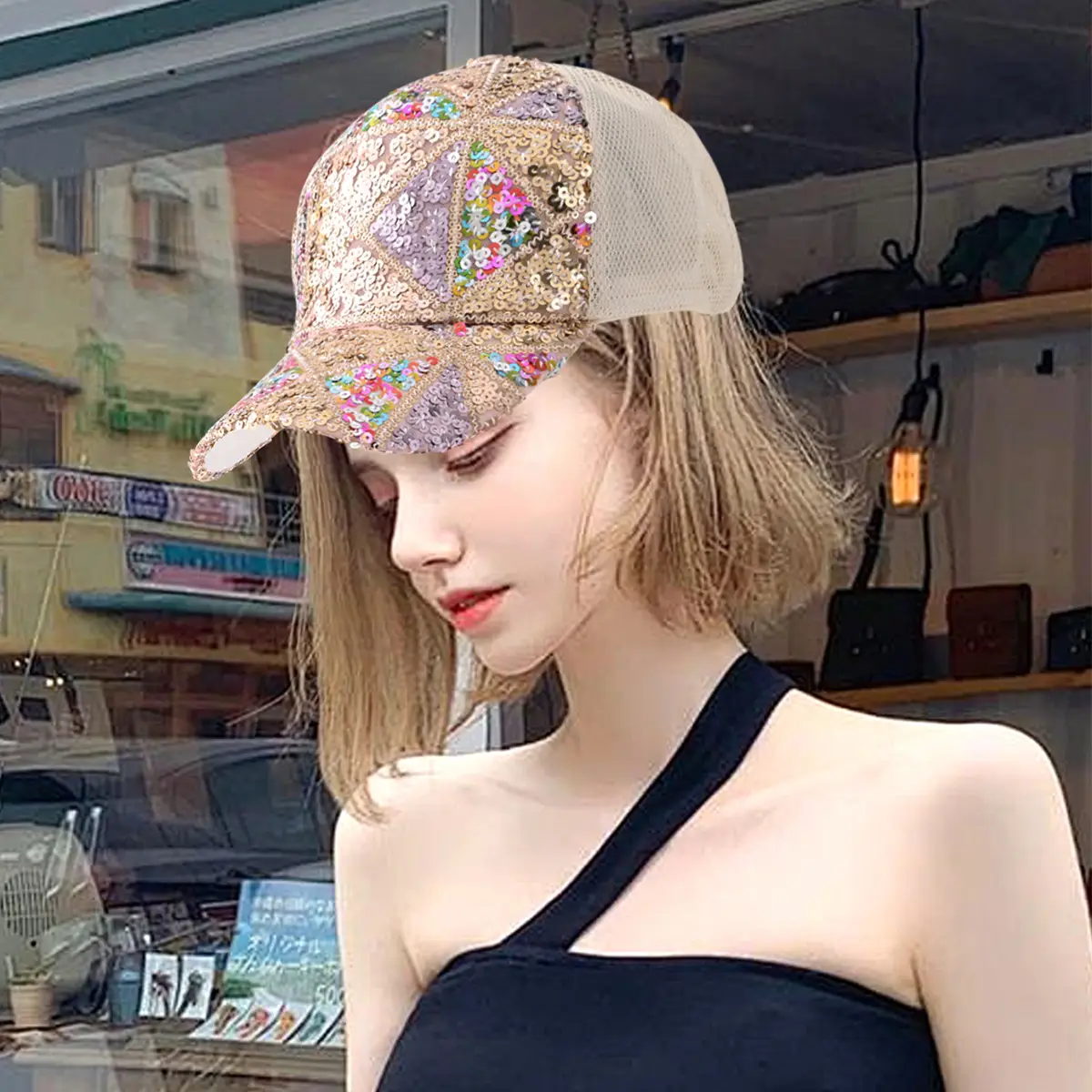 Cross-Border Women's Sequin Baseball Cap Gradient Stitching - Image 5