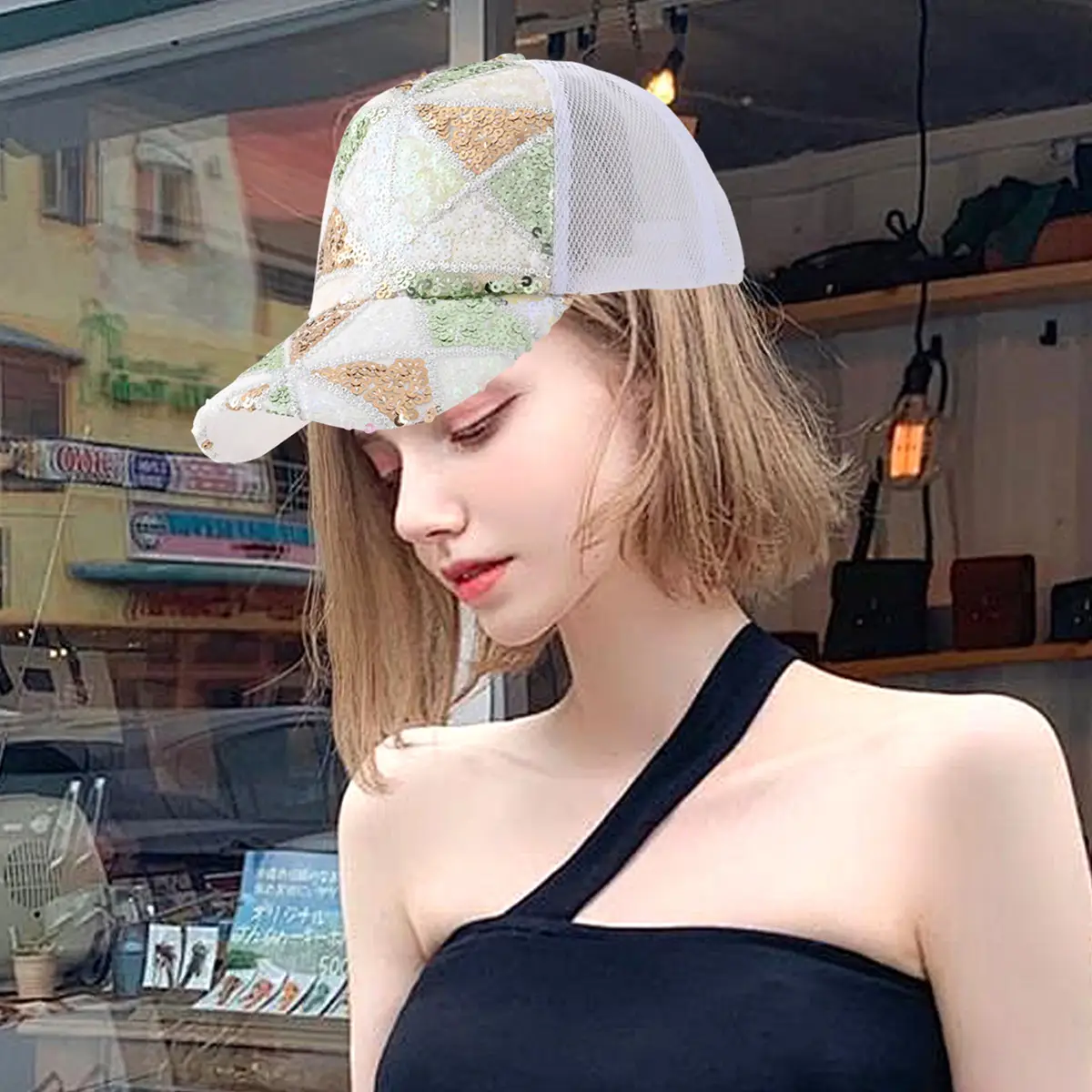 Cross-Border Women's Sequin Baseball Cap Gradient Stitching — feature 2