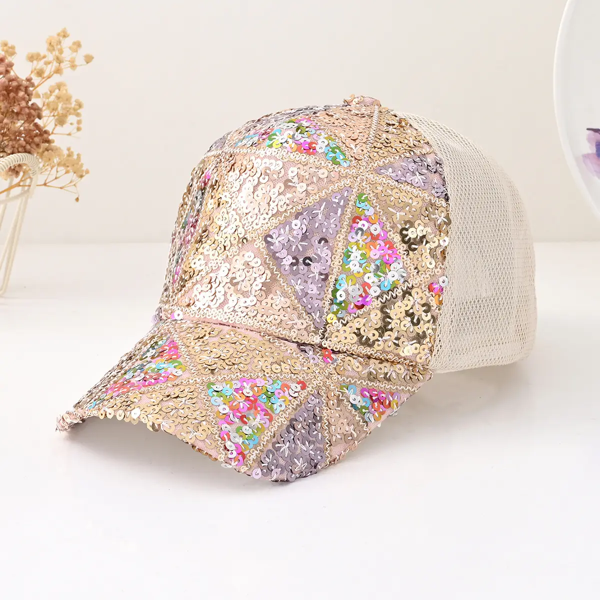 Cross-Border Women's Sequin Baseball Cap Gradient Stitching - Image 2