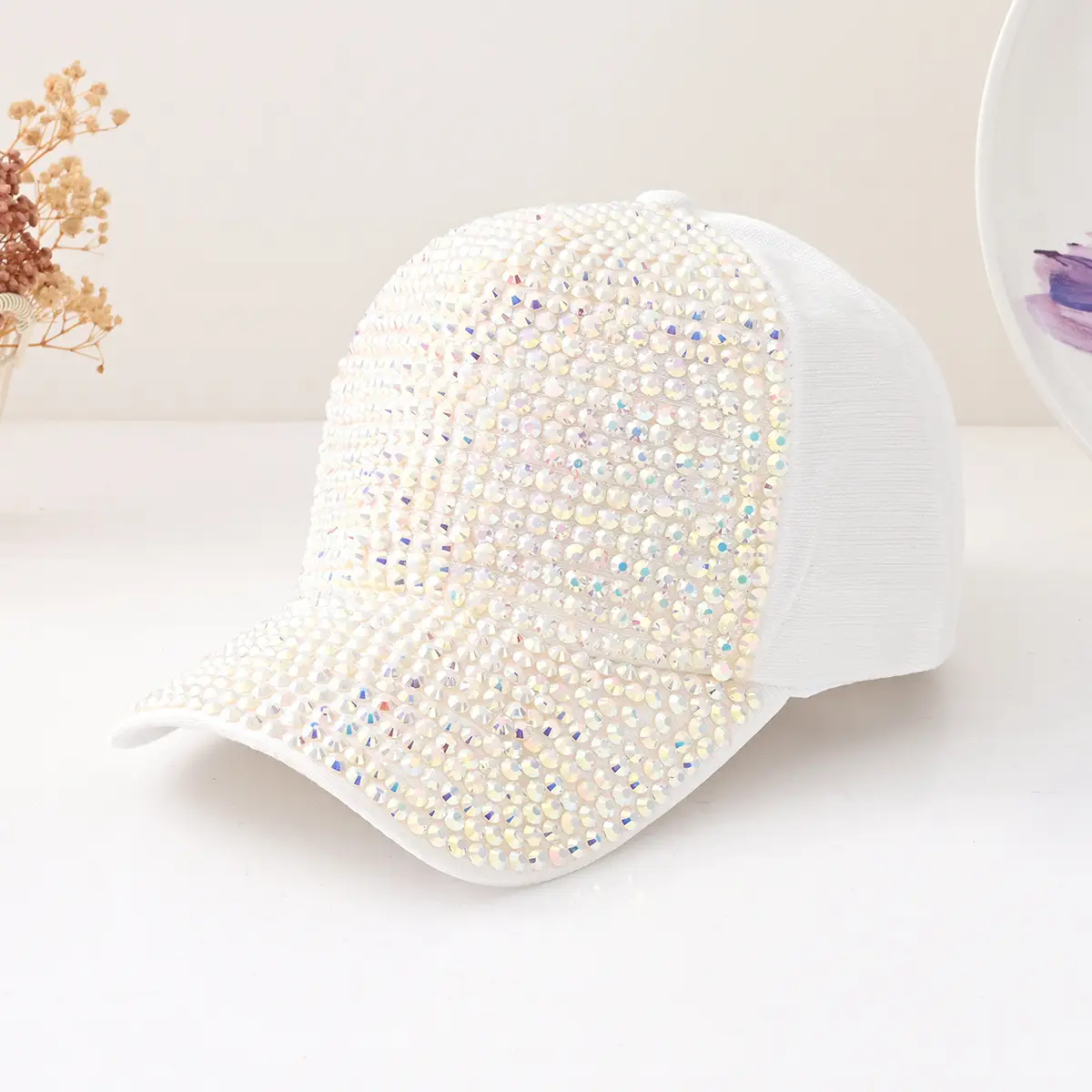 Pink Pearl-Beaded Baseball Cap for Girls - Image 4