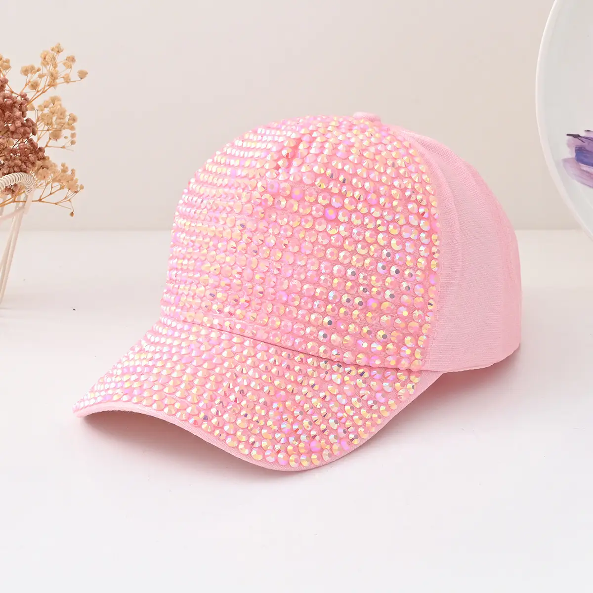 Pink Pearl-Beaded Baseball Cap for Girls - Image 3