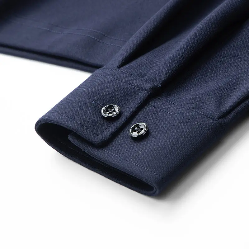 William PO Paul Men's Navy Blue Long Sleeve Polo Shirt with Plaid Pocket