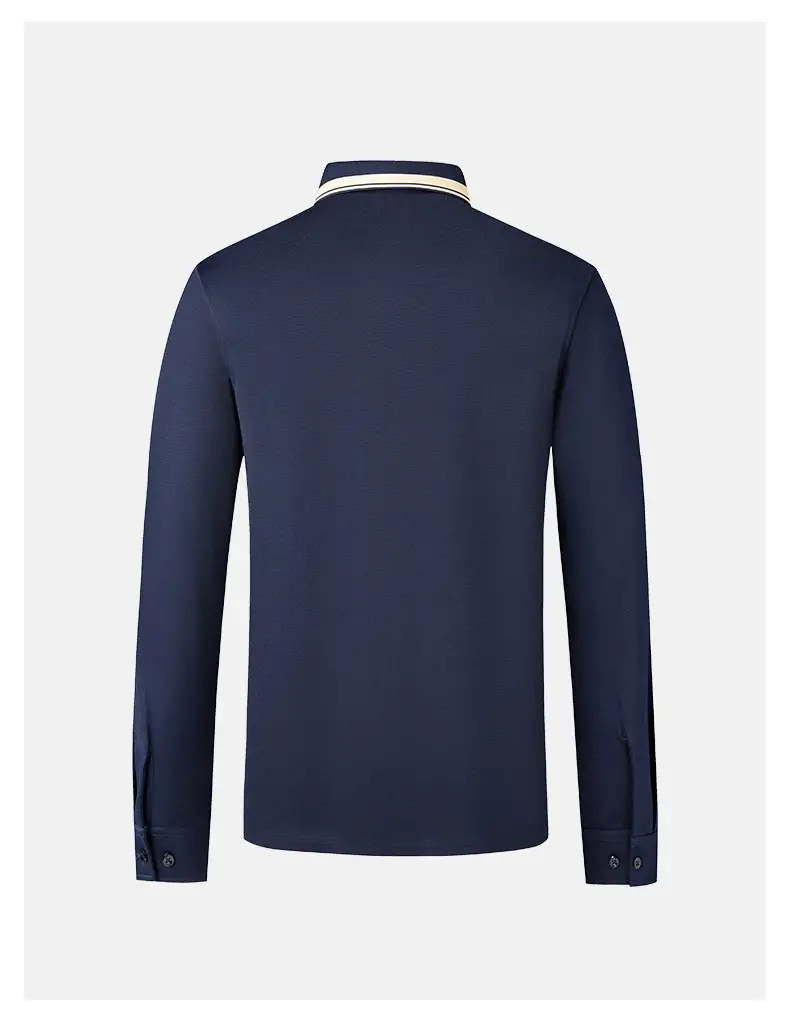 William PO Paul Men's Navy Blue Long Sleeve Polo Shirt with Plaid Pocket — feature 4