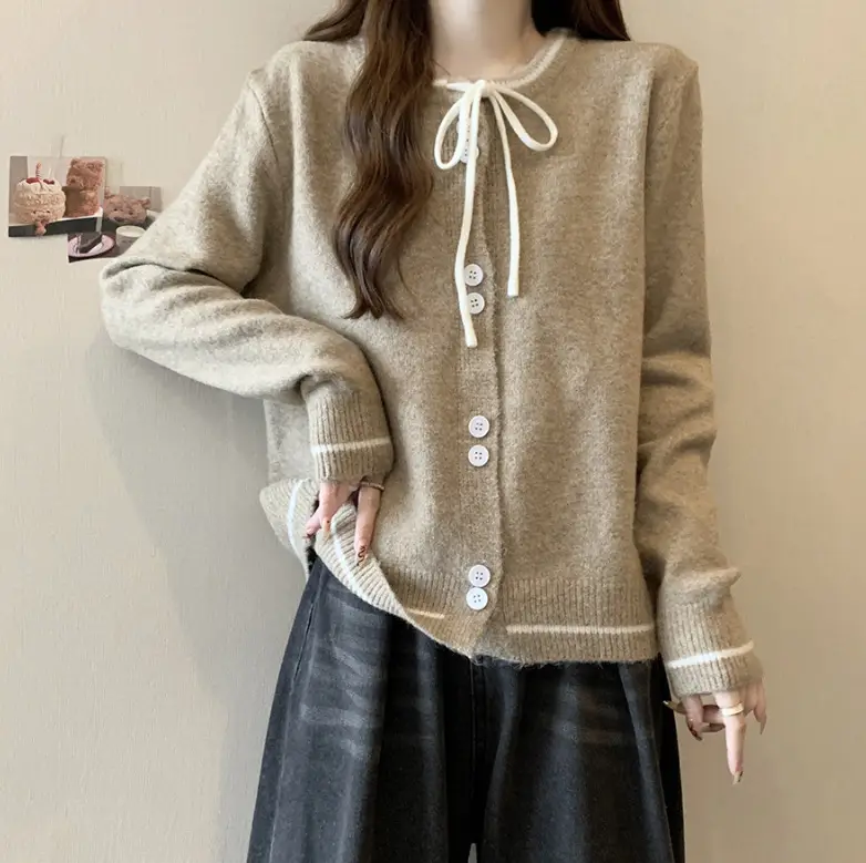2025 Knitted Cardigan Women Lace-Up Sweet College Style - Image 7