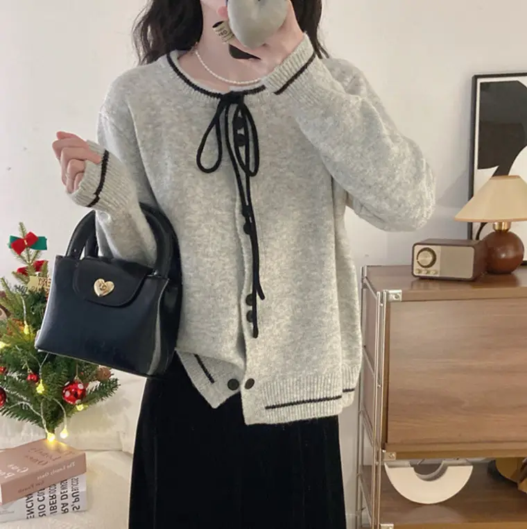 2025 Knitted Cardigan Women Lace-Up Sweet College Style - Image 8