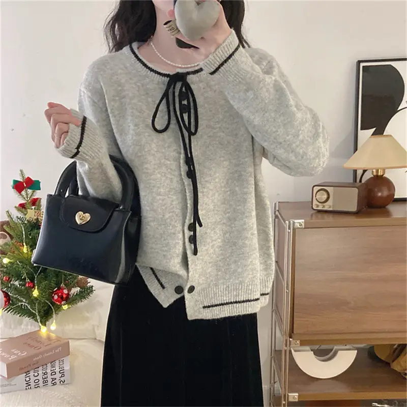 2025 Knitted Cardigan Women Lace-Up Sweet College Style — feature 12