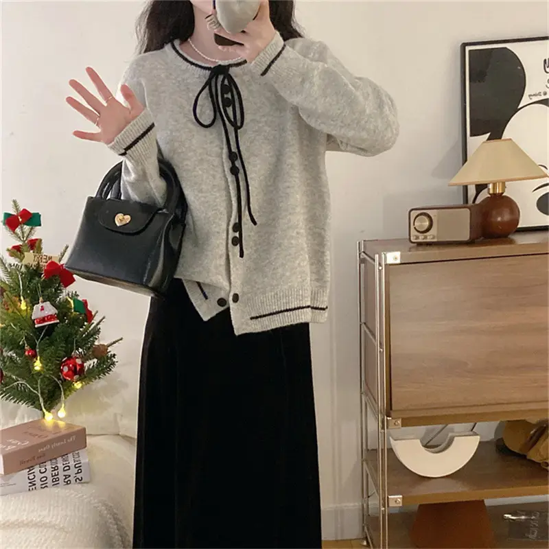 2025 Knitted Cardigan Women Lace-Up Sweet College Style — feature 13