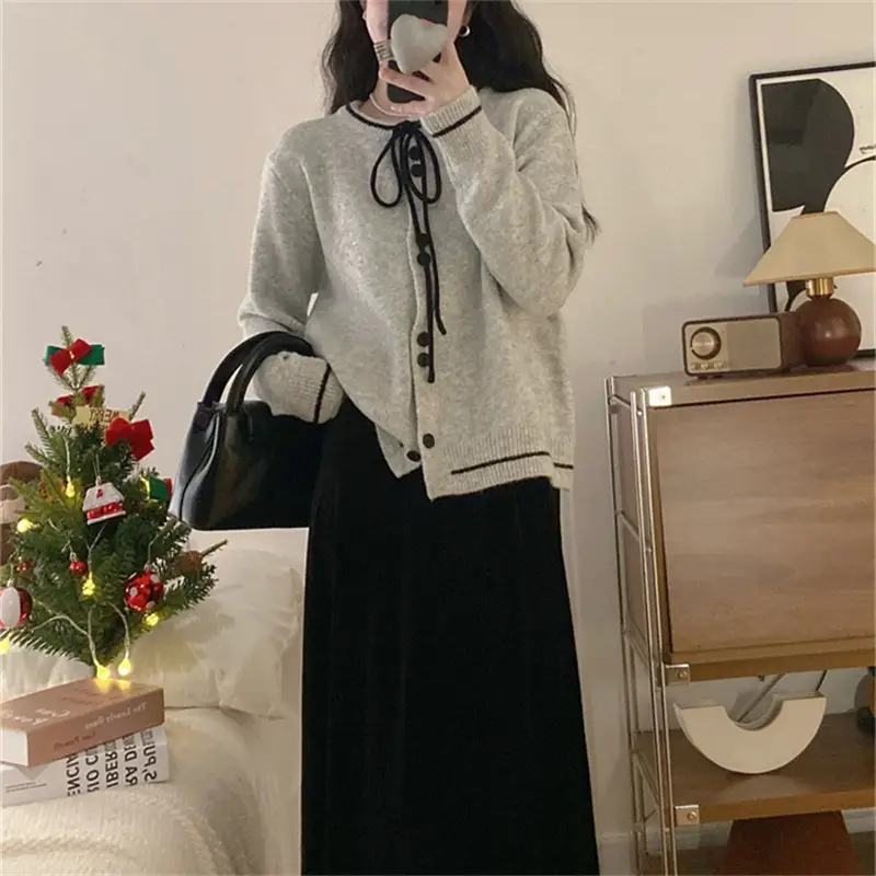 2025 Knitted Cardigan Women Lace-Up Sweet College Style — feature 14