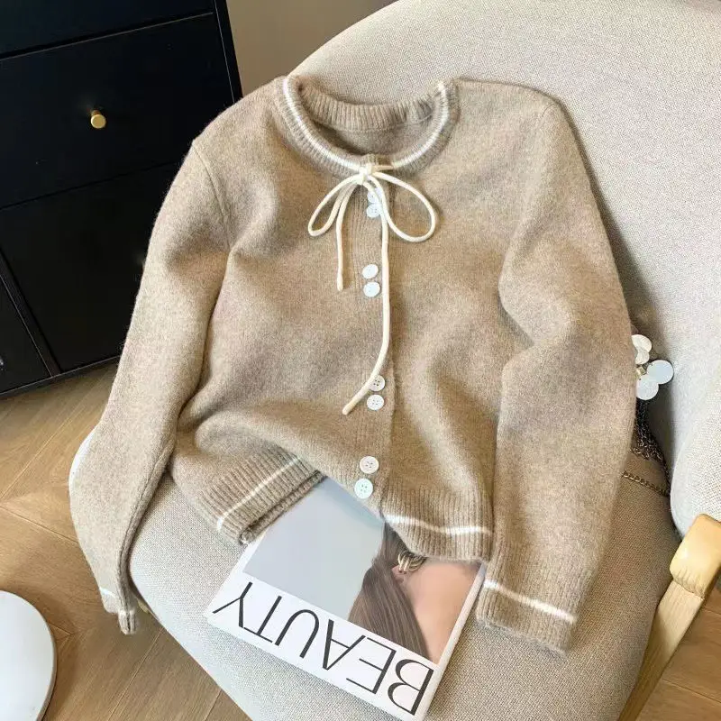 2025 Knitted Cardigan Women Lace-Up Sweet College Style — feature 15