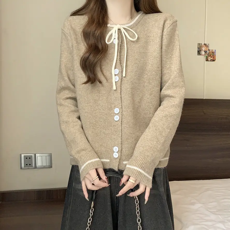 2025 Knitted Cardigan Women Lace-Up Sweet College Style — feature 16