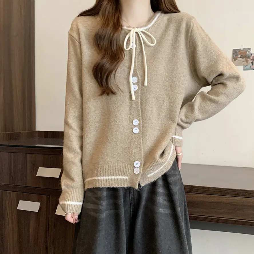2025 Knitted Cardigan Women Lace-Up Sweet College Style — feature 17