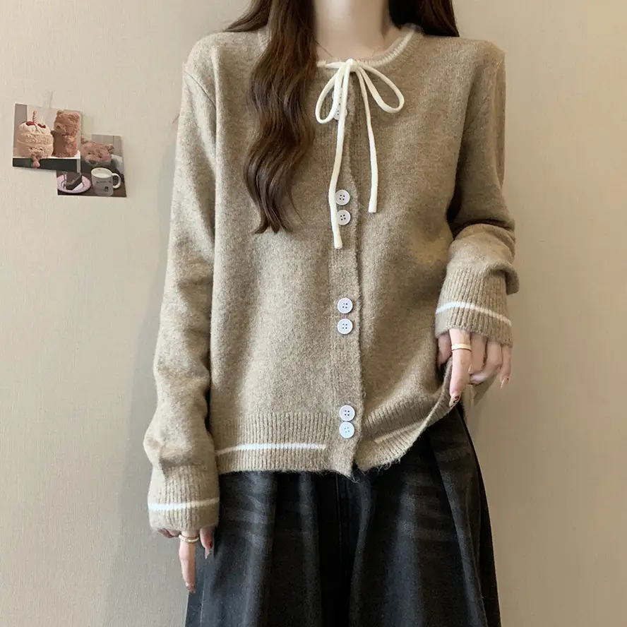 2025 Knitted Cardigan Women Lace-Up Sweet College Style — feature 18