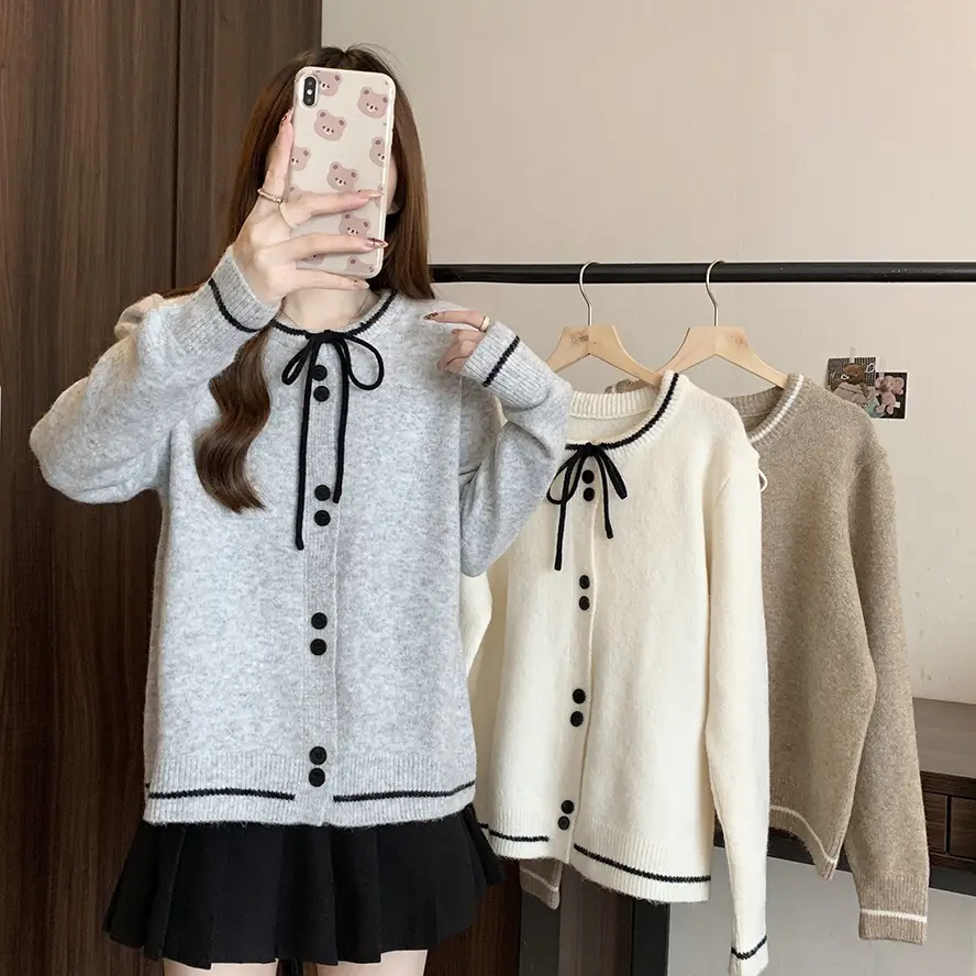 2025 Knitted Cardigan Women Lace-Up Sweet College Style — feature 3