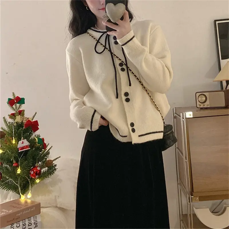 2025 Knitted Cardigan Women Lace-Up Sweet College Style — feature 7