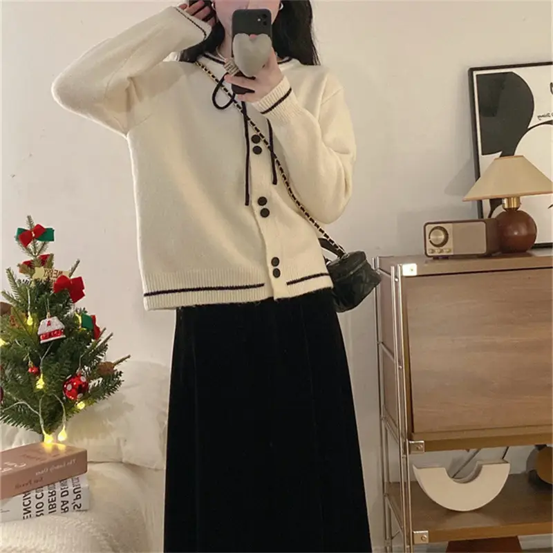 2025 Knitted Cardigan Women Lace-Up Sweet College Style — feature 8