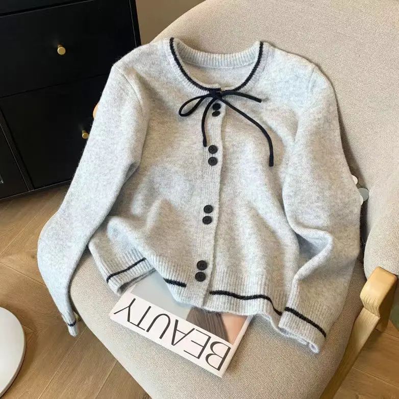 2025 Knitted Cardigan Women Lace-Up Sweet College Style - Image 2