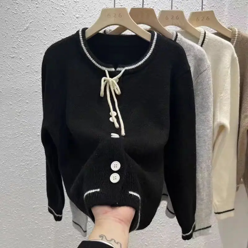 2025 Knitted Cardigan Women Lace-Up Sweet College Style - Image 4