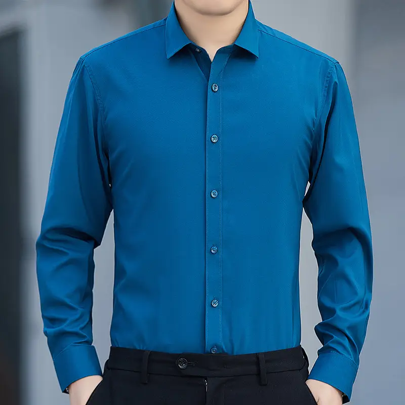 Men's Blue Slim Fit Business Shirt Spring Autumn - Image 8