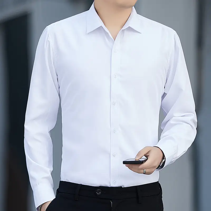Men's Blue Slim Fit Business Shirt Spring Autumn - Image 10