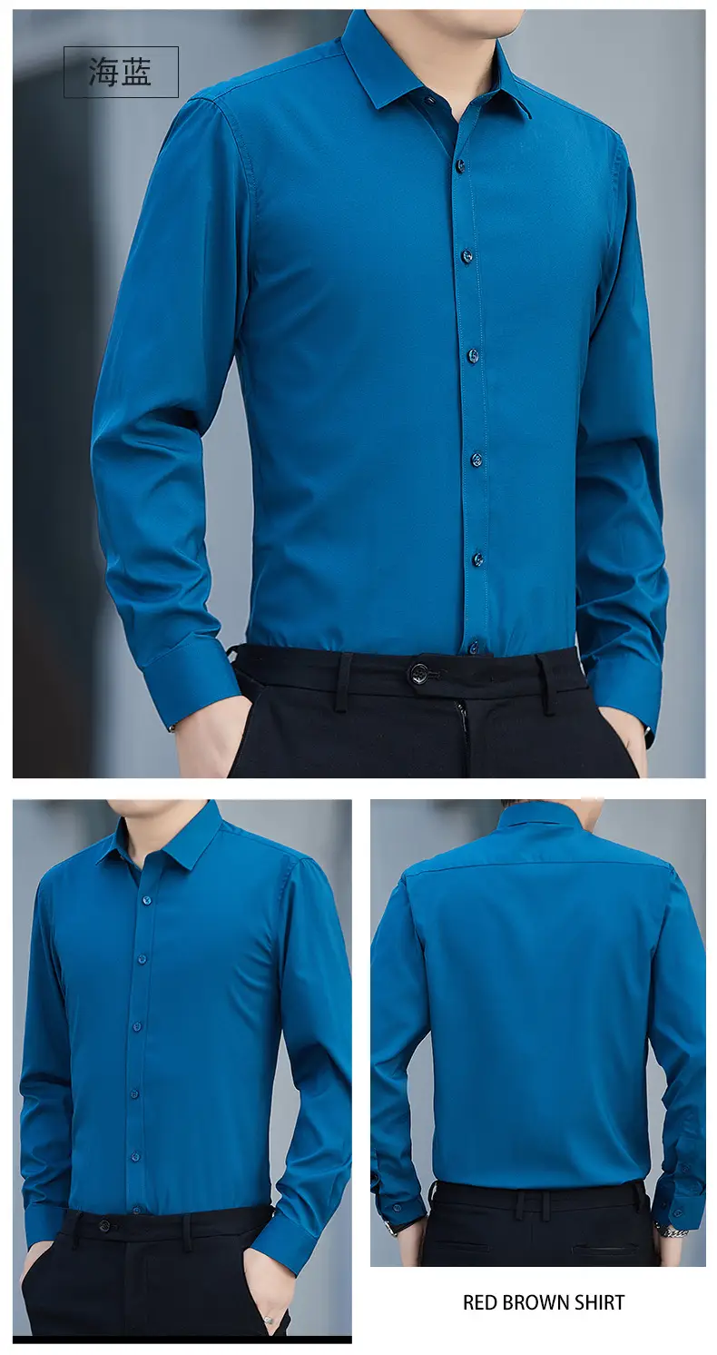 Men's Blue Slim Fit Business Shirt Spring Autumn — feature 18