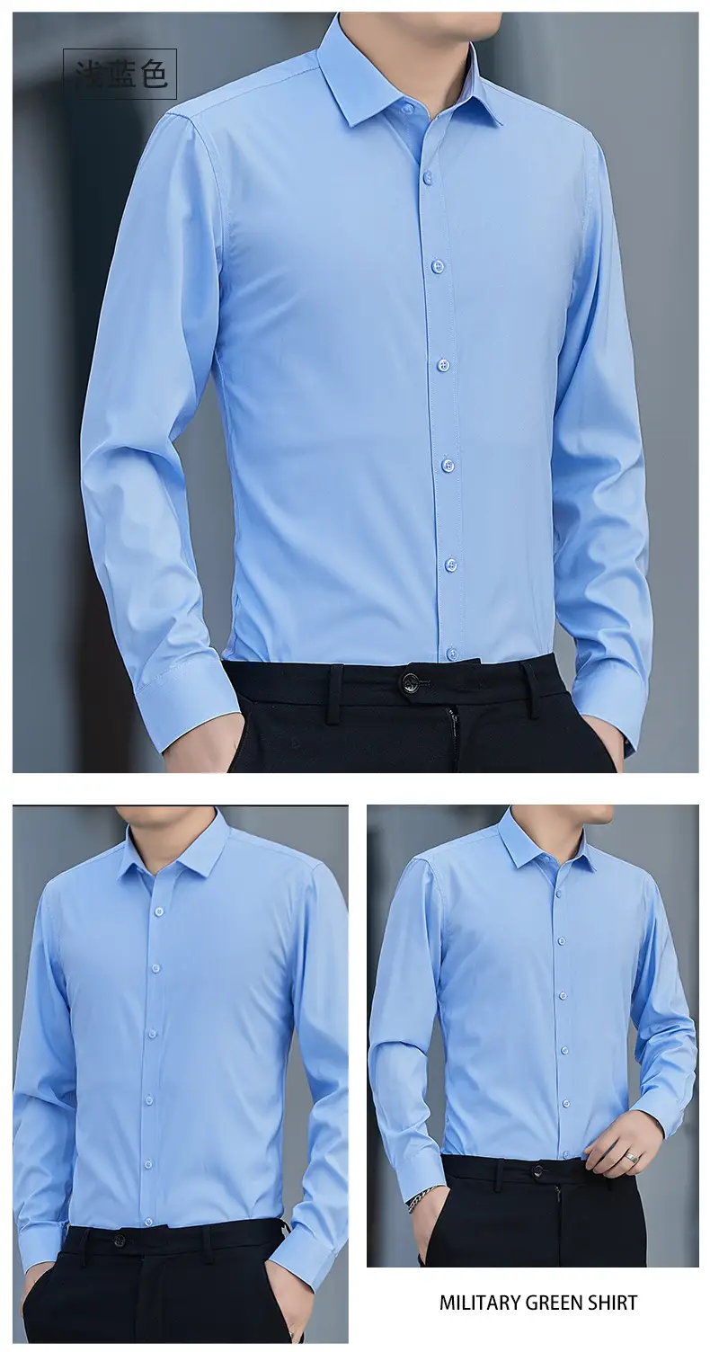 Men's Blue Slim Fit Business Shirt Spring Autumn — feature 19
