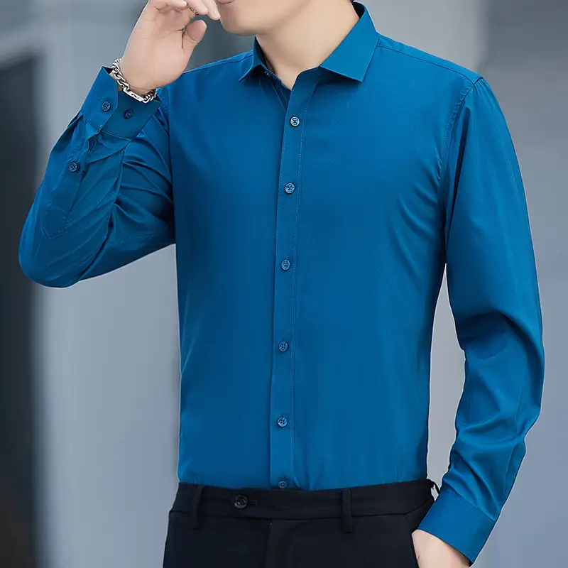Men's Blue Slim Fit Business Shirt Spring Autumn — feature 31