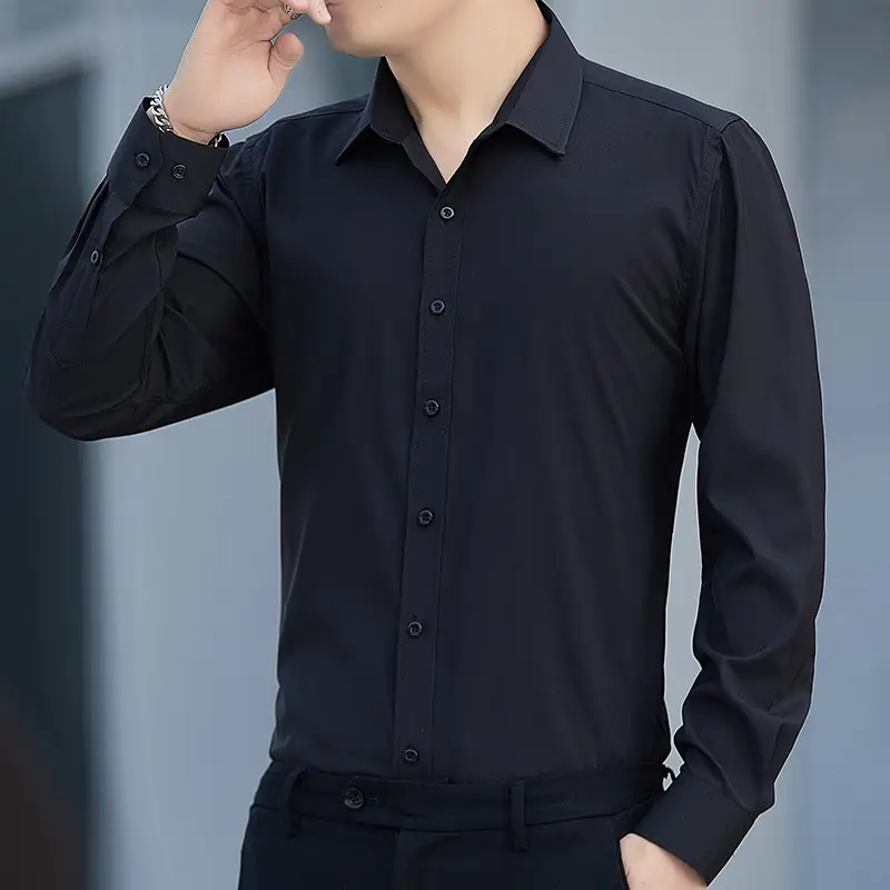 Men's Blue Slim Fit Business Shirt Spring Autumn — feature 34