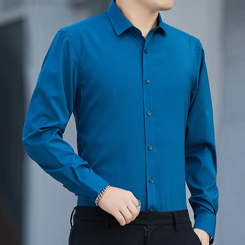 Men's Blue Slim Fit Business Shirt Spring Autumn — feature 35