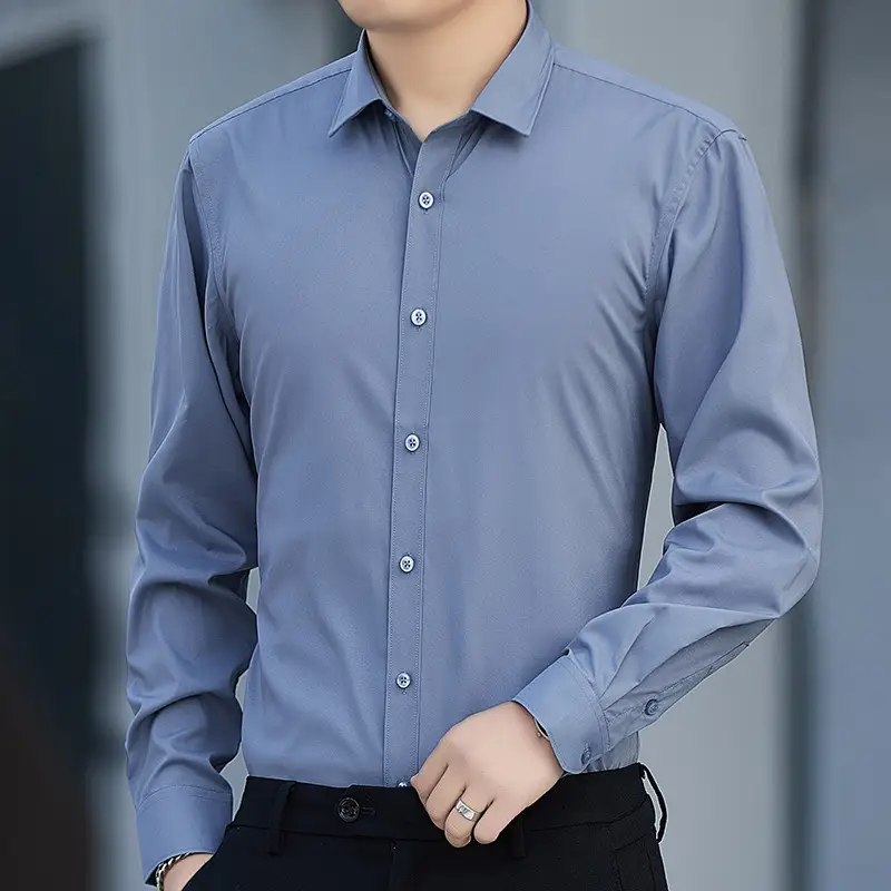 Men's Blue Slim Fit Business Shirt Spring Autumn — feature 36