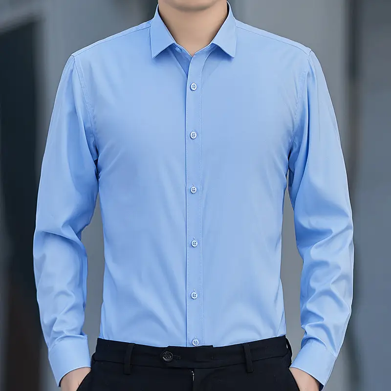 Men's Blue Slim Fit Business Shirt Spring Autumn — feature 8