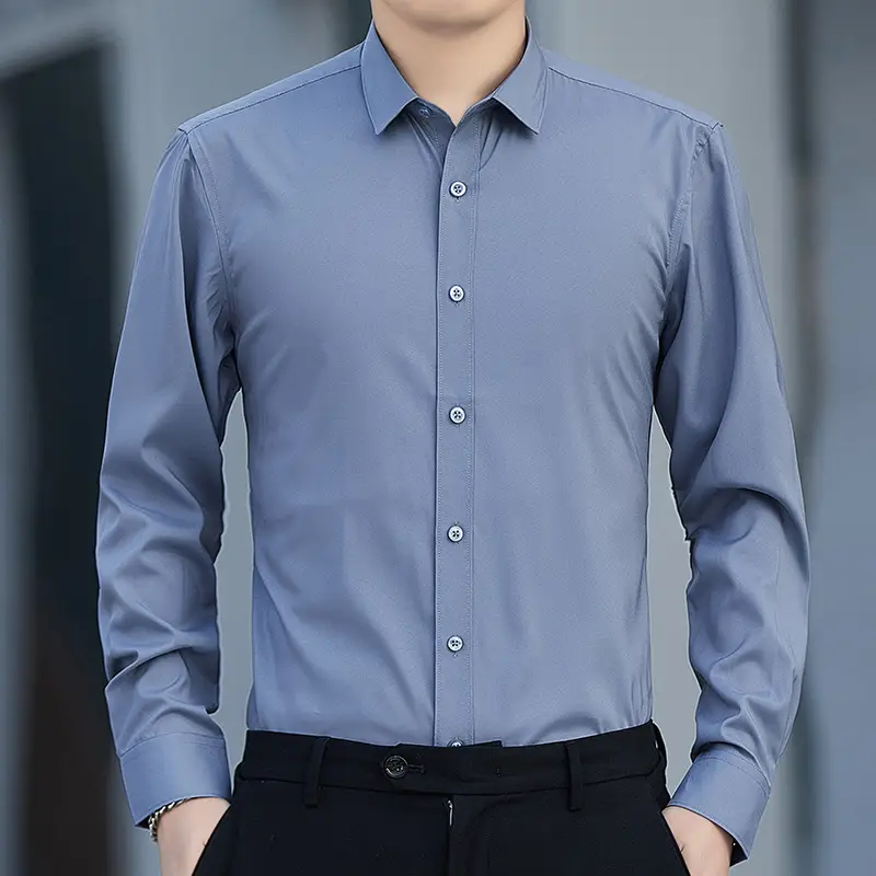 Men's Blue Slim Fit Business Shirt Spring Autumn - Image 3