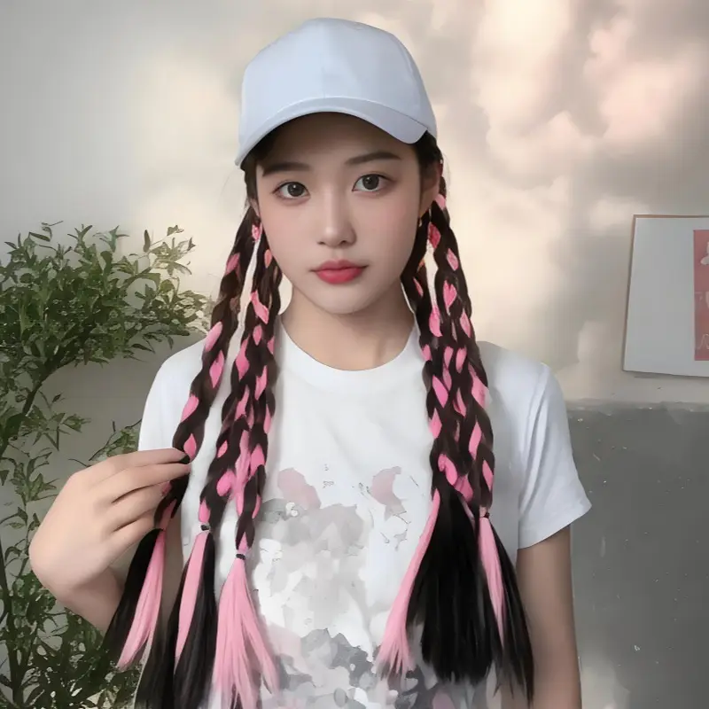 Female Chemical Fiber Long Hair Boxing Braid Hat Wig — feature 7