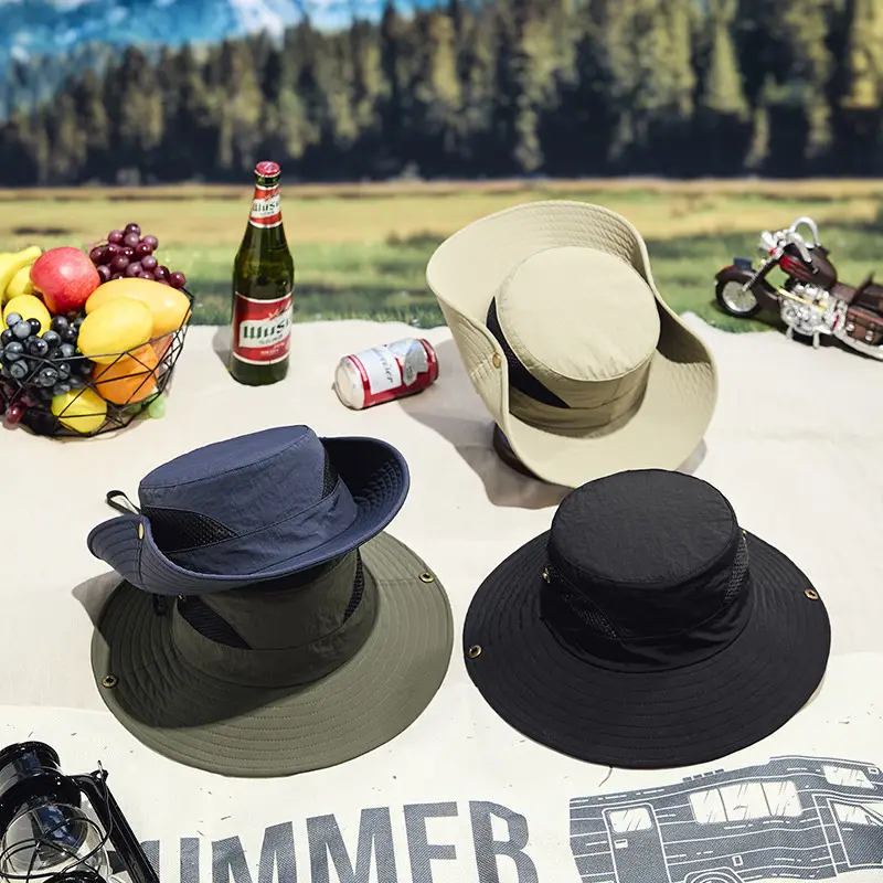 Men Sunhat with Waterproof Fisherman Cap White Black - Image 7