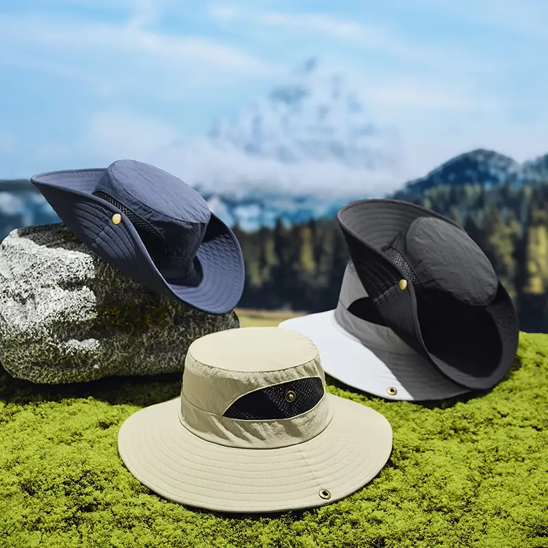 Men Sunhat with Waterproof Fisherman Cap White Black - Image 8