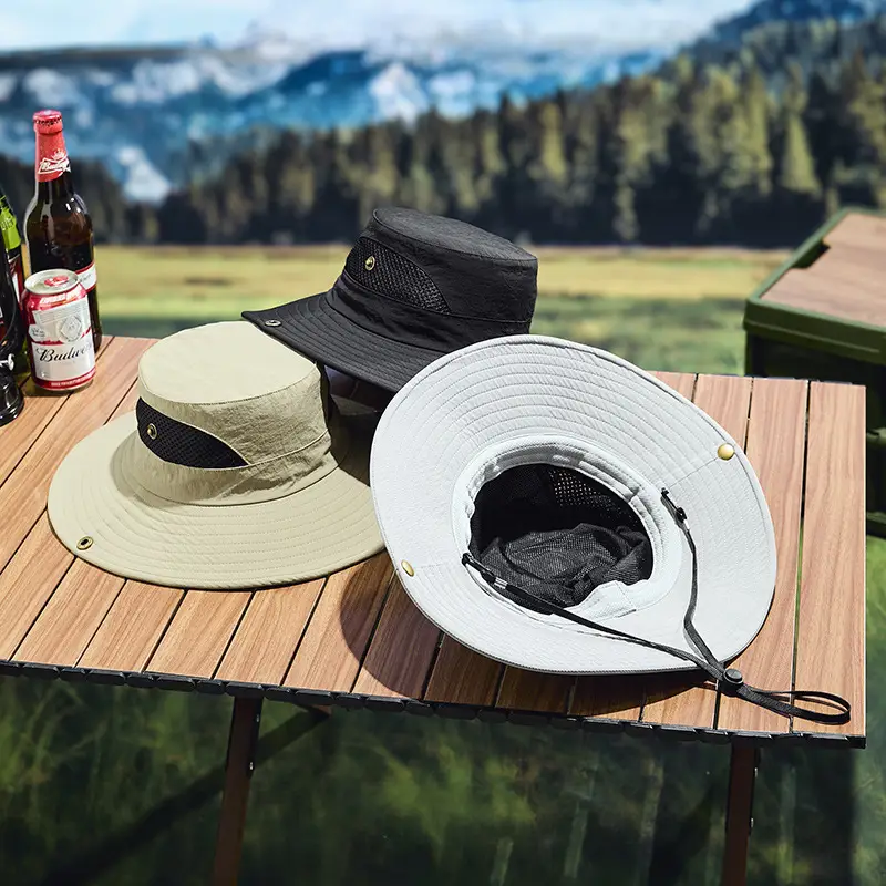 Men Sunhat with Waterproof Fisherman Cap White Black - Image 9