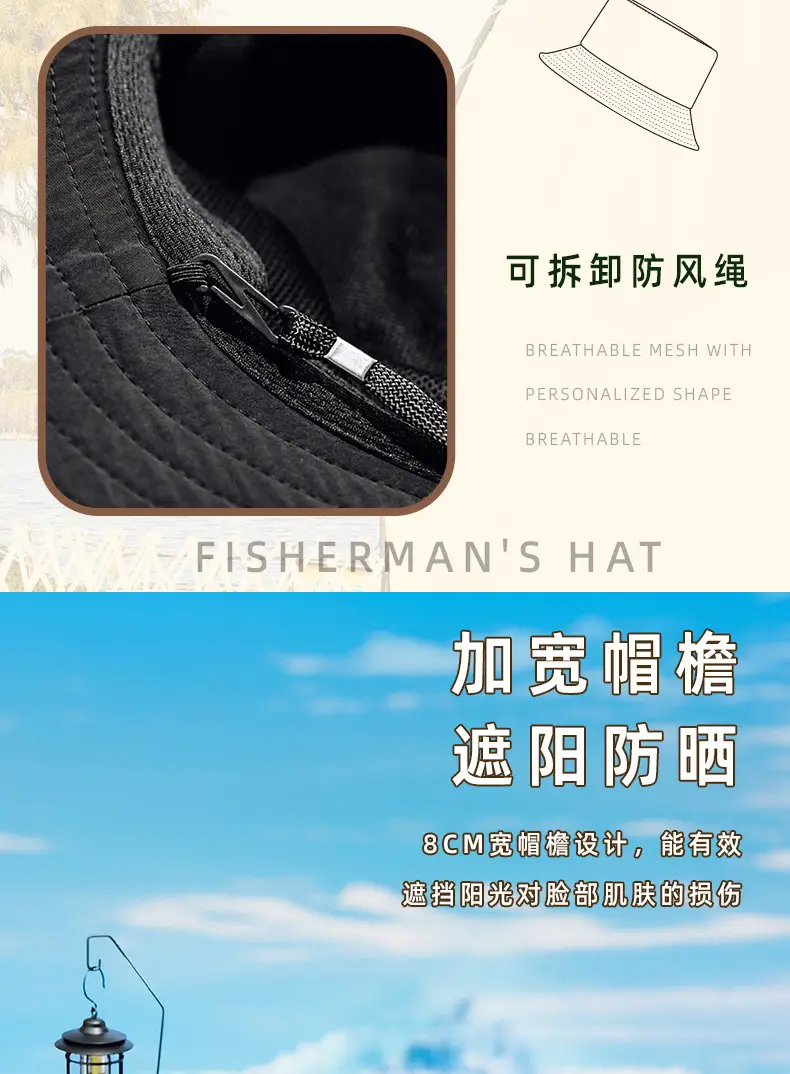 Men Sunhat with Waterproof Fisherman Cap White Black — feature 13