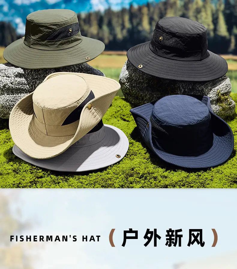 Men Sunhat with Waterproof Fisherman Cap White Black — feature 8