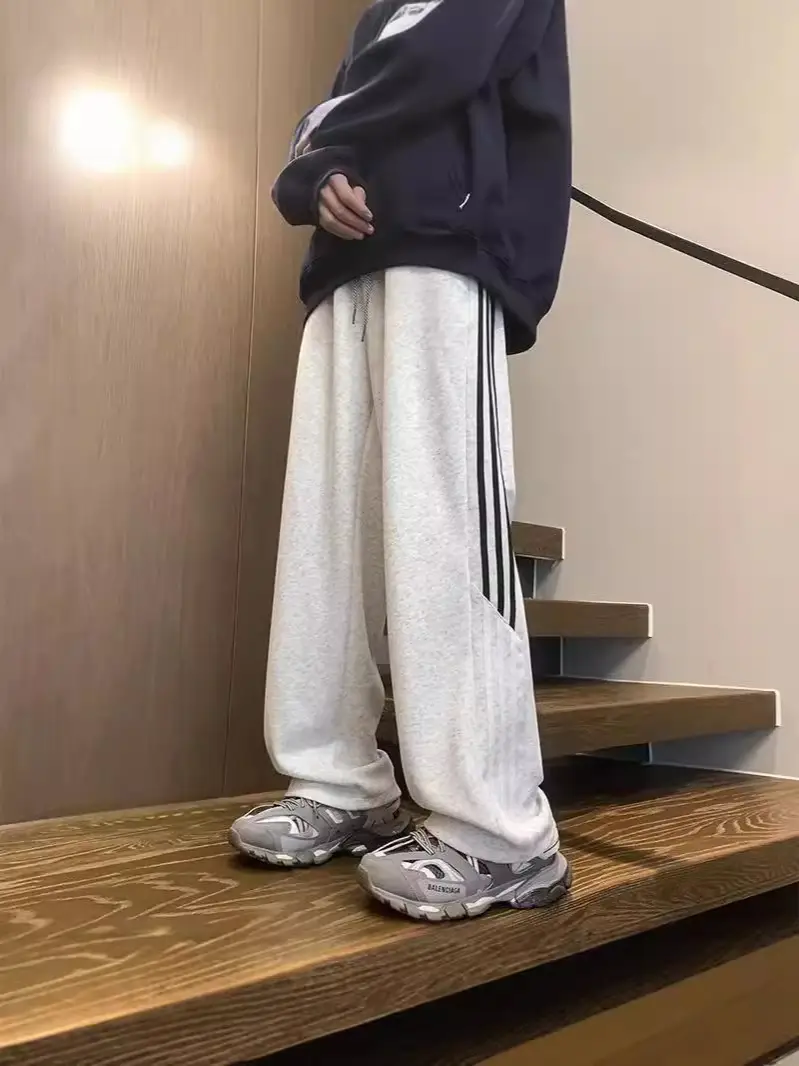 Men's Three Bar Striped Pants White Thickened Casual Winter - Image 6
