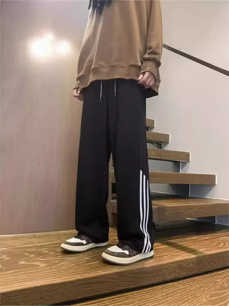 Men's Three Bar Striped Pants White Thickened Casual Winter - Image 7